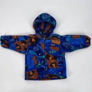 Patagonia baby synchilla Hoodie Goodnight Bear Forest Fleece Jacket 2T